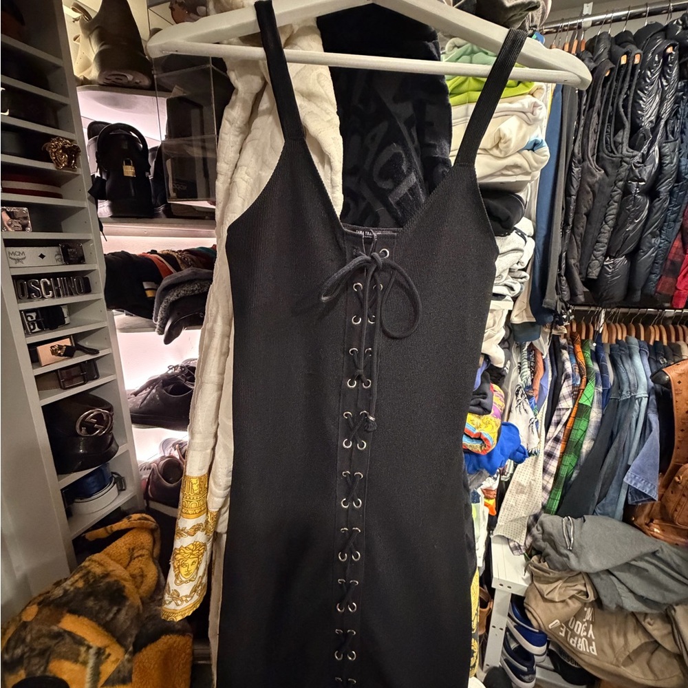 Zara Black Lace-Up Mini Dress